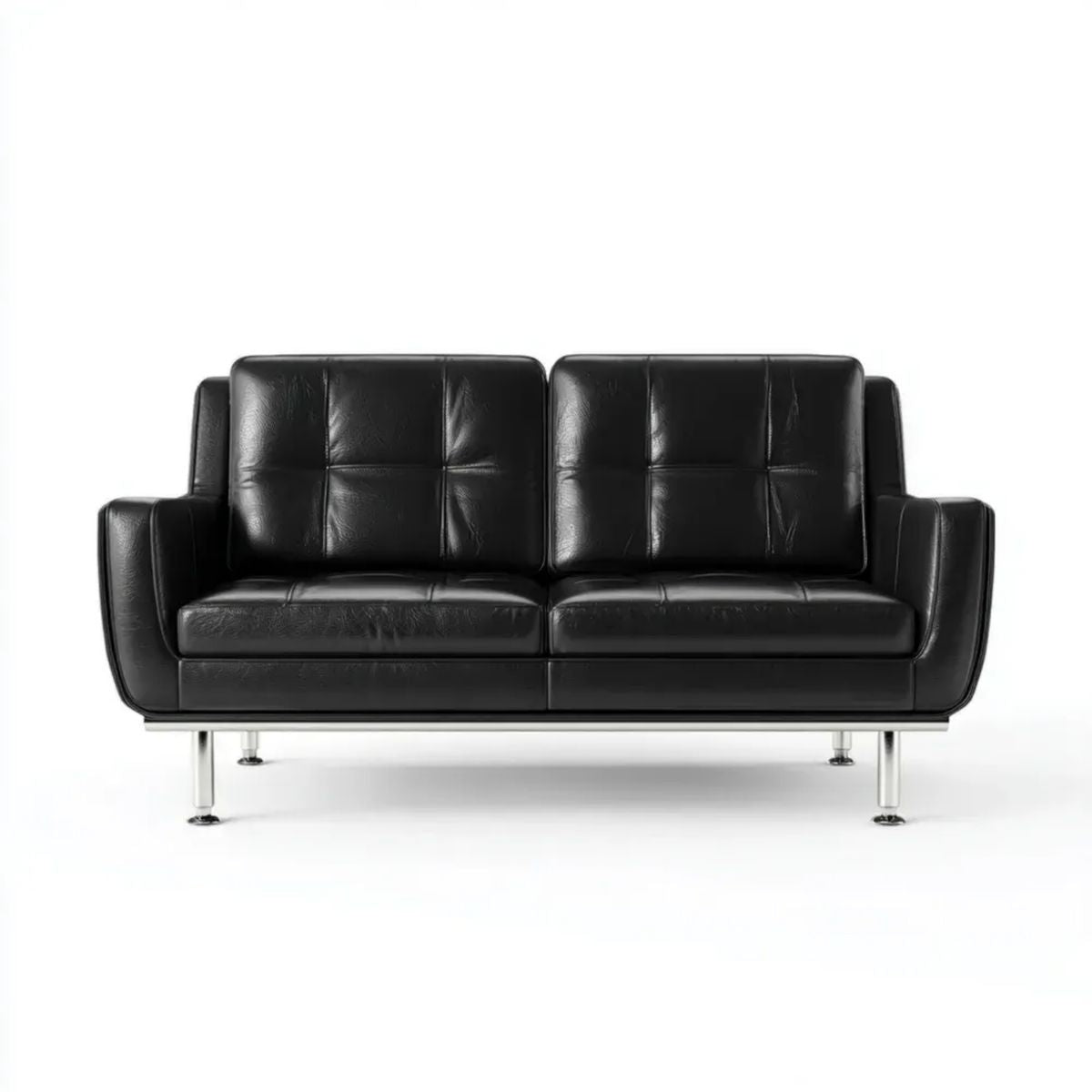 Sofa, Czarna 2-osobowa sofa ze skóry syntetycznej PU 140 x 80 x 82 cm z srebrnym metalowym nóżki