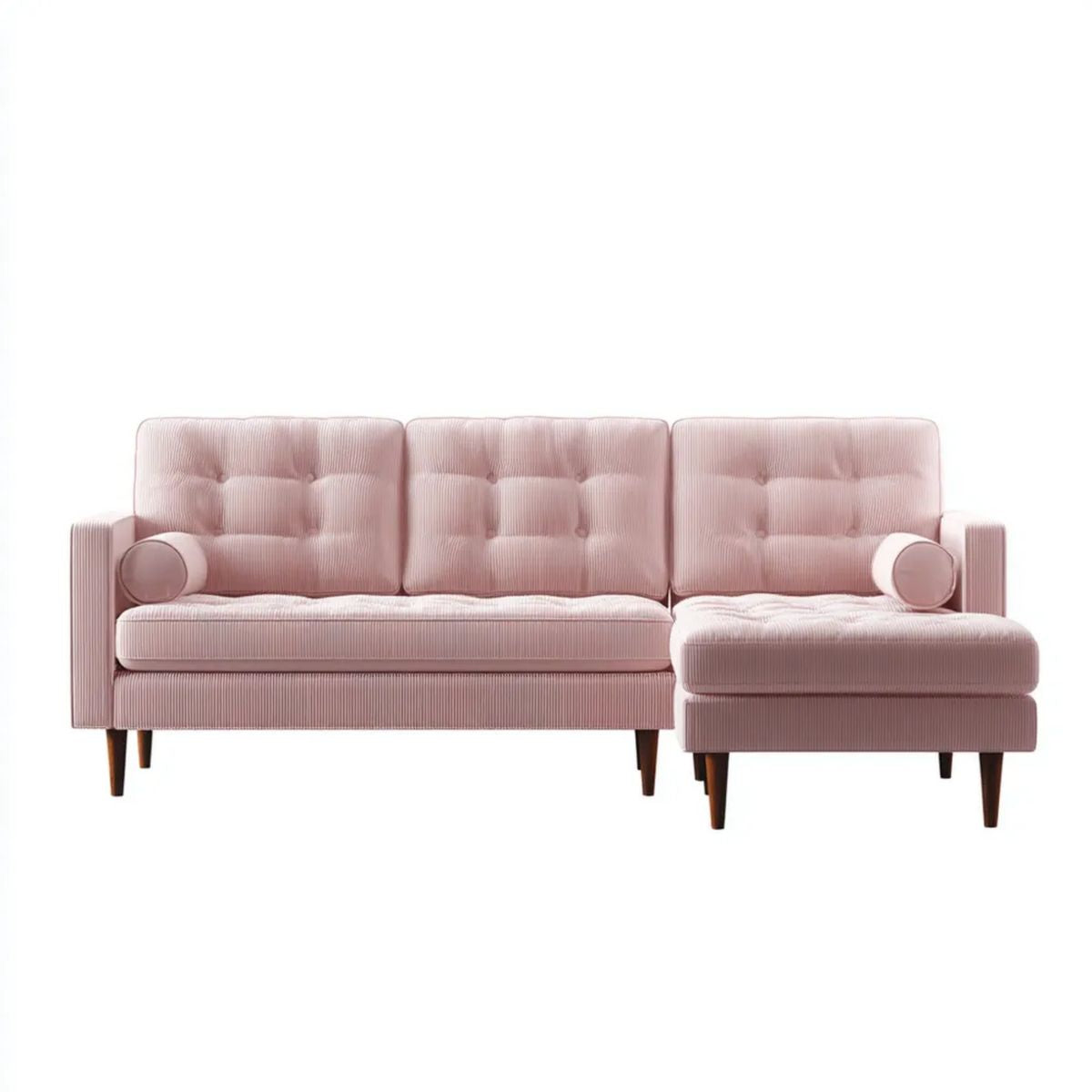Sofa, 3-osobowa sofa w kształcie L pudru pudrowanego poliestru wstążka, 220 x 145 x 85 cm