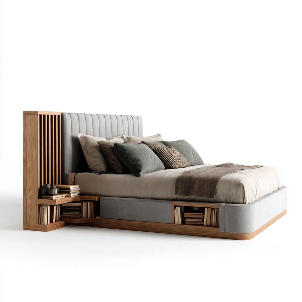 Łóżko z pojemnikiem, Podwójne łóżko z magazynem 160 x 200 cm Dębowa szara i Dębowa w poliestrze Belivelvet i MDF Dębowa