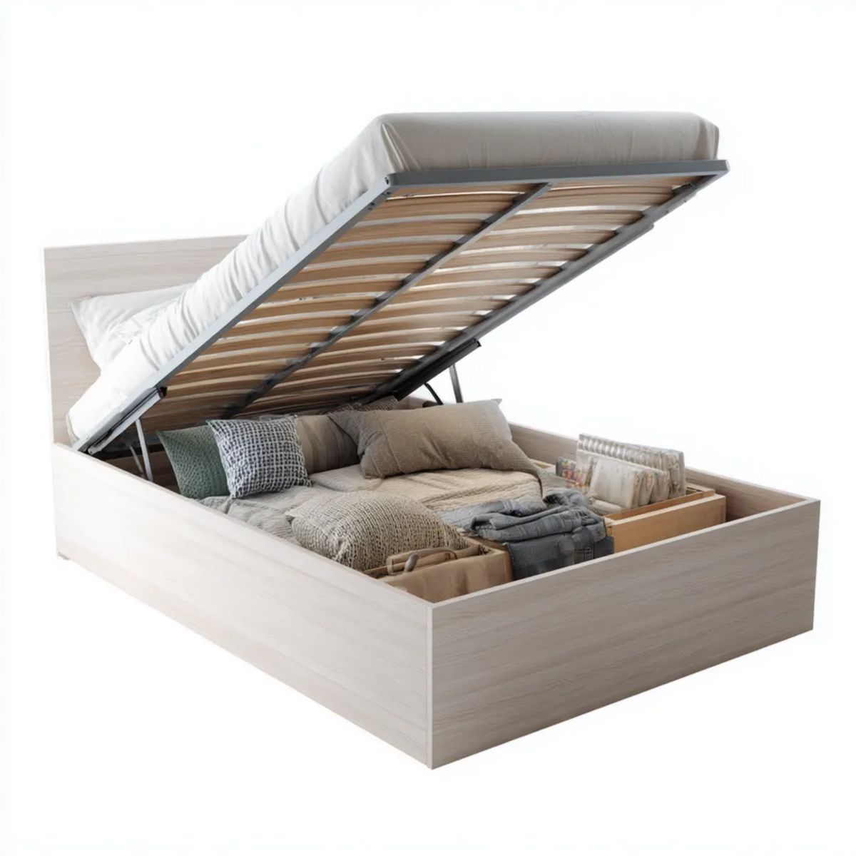 Łóżko z pojemnikiem, Liftable Bed Liftable Lightbox 140 x 190 cm Lightlight Dębowy w desce wiórowej z pogrubioną skrzynką
