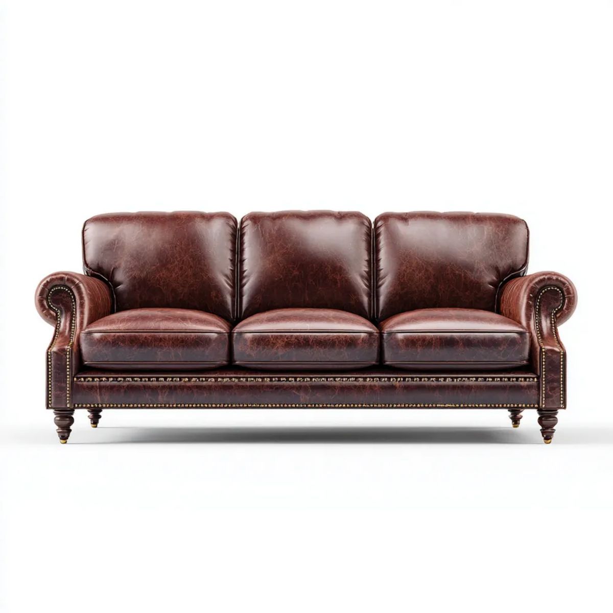 Sofa, 3-osobowa w kolorze ciemnobrązowym sofa w polipropylenowej, syntetycznej skórze, 220 x 95 x 85 cm