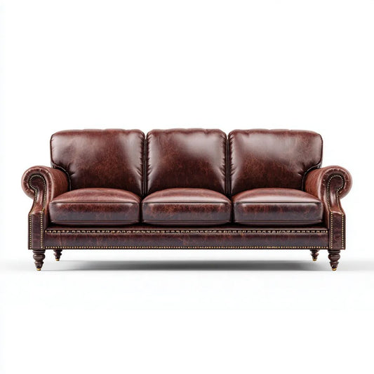 Sofa, 3-osobowa w kolorze ciemnobrązowym sofa w polipropylenowej, syntetycznej skórze, 220 x 95 x 85 cm