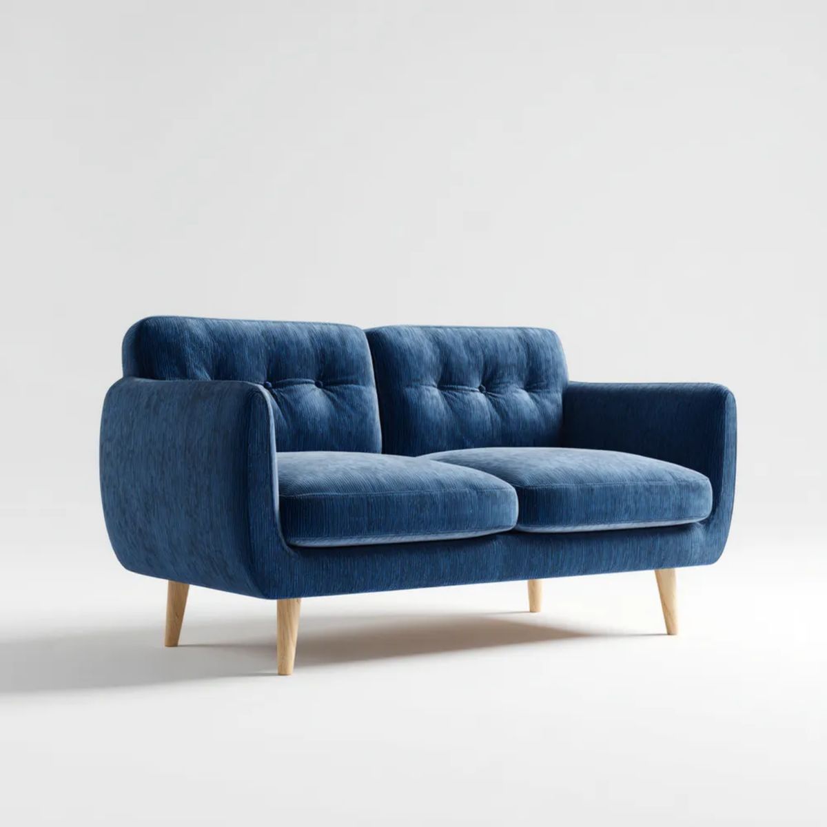 Sofa, Navy British Niebieski Sofa w poliestrze Belivelvet z drewnianymi nogami, 140 x 80 x 82 cm