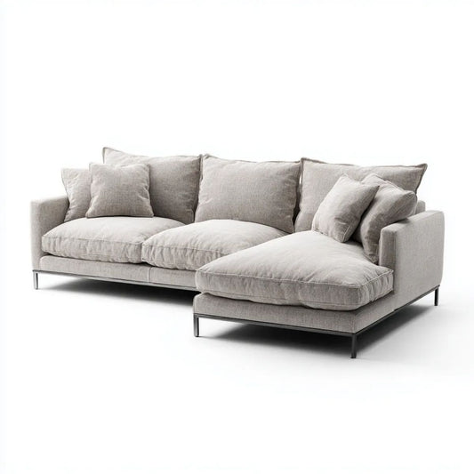 Sofa, 4 kwadratowe przezroczyste szare poliestrowe sofa z szezlongiem, 280 x 170 x 85 cm
