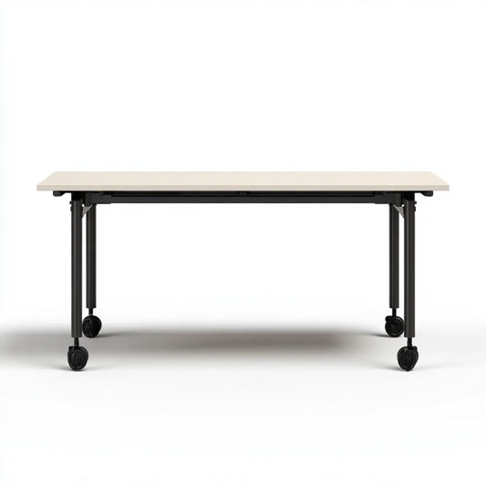 Biurko, Składany biurko z białym i czarnym kołami 140 x 60 x 75 cm w panelu MDF i prostokątnej stali