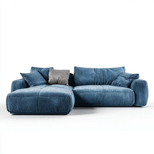 Sofa, Kanapa narożna z niebieskim otomańskim 280 x 170 x 85 cm poliestrowy aksamit
