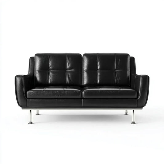 Sofa, Czarna 2-osobowa sofa ze skóry syntetycznej PU 140 x 80 x 82 cm z srebrnym metalowym nóżki