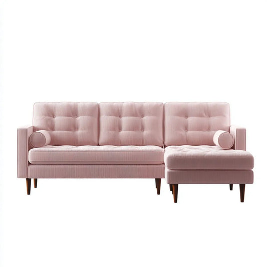 Sofa, 3-osobowa sofa w kształcie L pudru pudrowanego poliestru wstążka, 220 x 145 x 85 cm