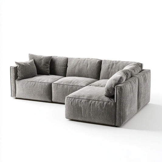 Sofa, Osadnik 4 fotele w kolorze szarym w poliestrze z poliestrowym betonowym z betonowym szezlongiem, 300 x 180 x 85 cm