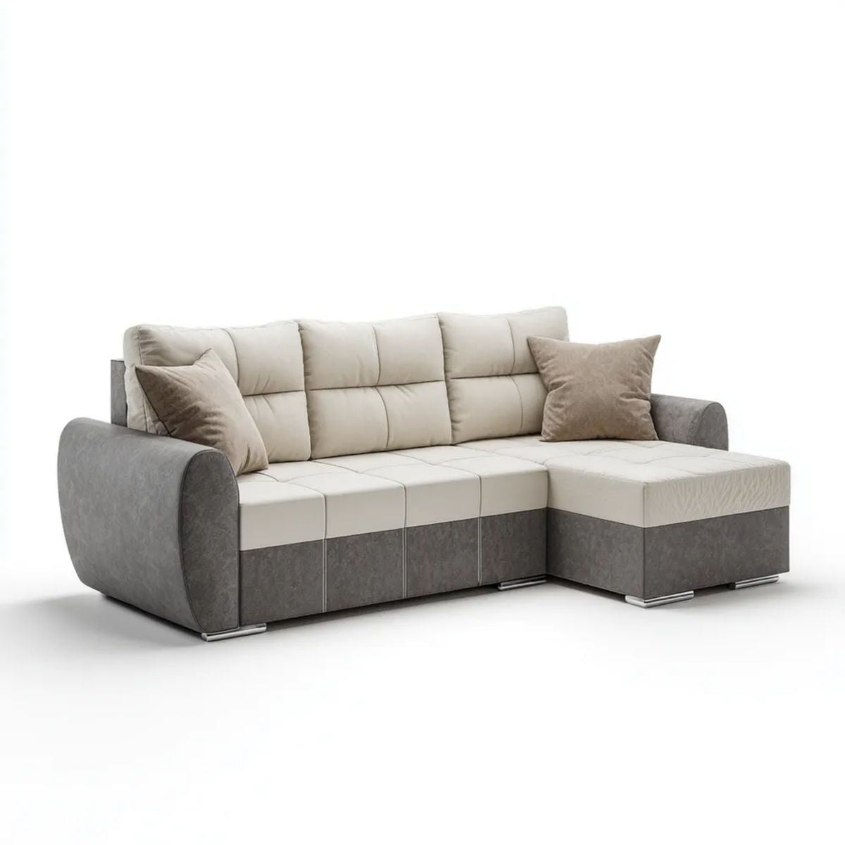 Sofa fixed narożnik 4 fixed fotele szare i beżowe lakiery PU 260 x 160 x 90 cm z szezlongiem Brighting right