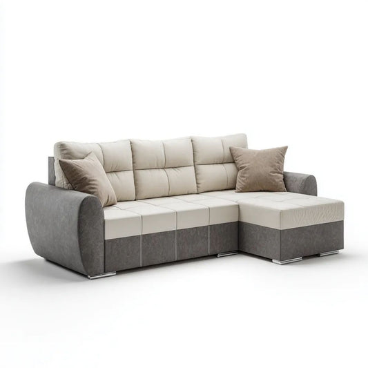 Sofa fixed narożnik 4 fixed fotele szare i beżowe lakiery PU 260 x 160 x 90 cm z szezlongiem Brighting right