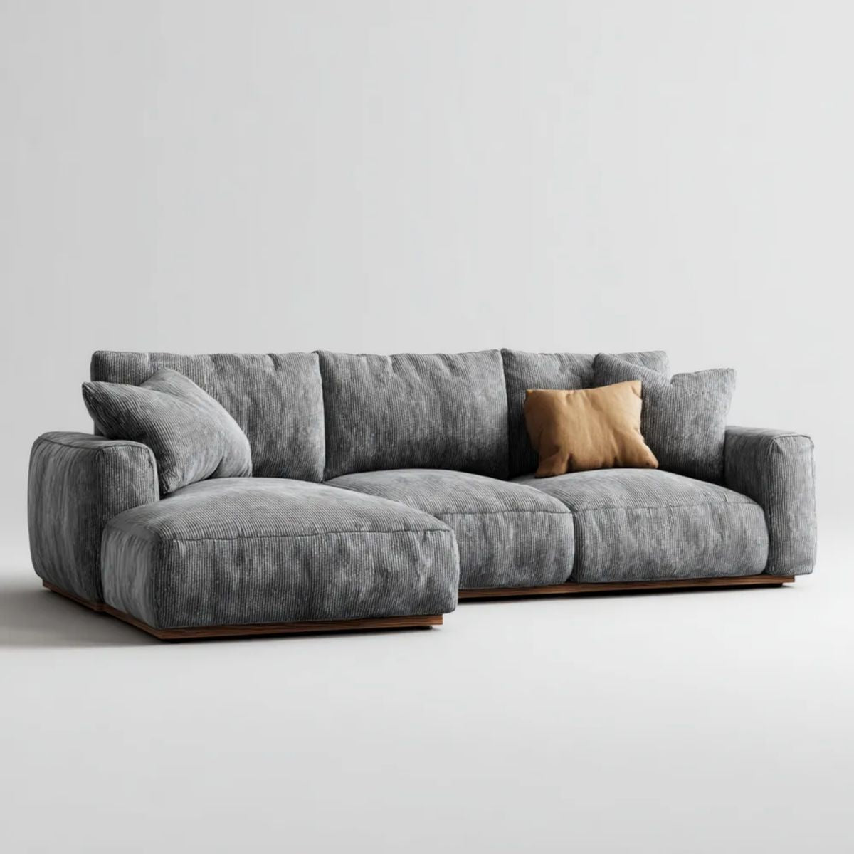 Sofa, 3-osobowa sofa antracytowa szara w poliestrze żebrowana betonowa z lewym szezlongiem 280 x 160 x 82 cm