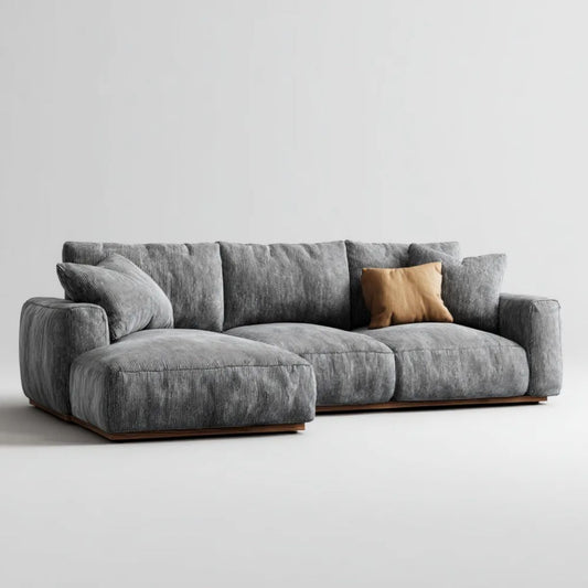 Sofa, 3-osobowa sofa antracytowa szara w poliestrze żebrowana betonowa z lewym szezlongiem 280 x 160 x 82 cm