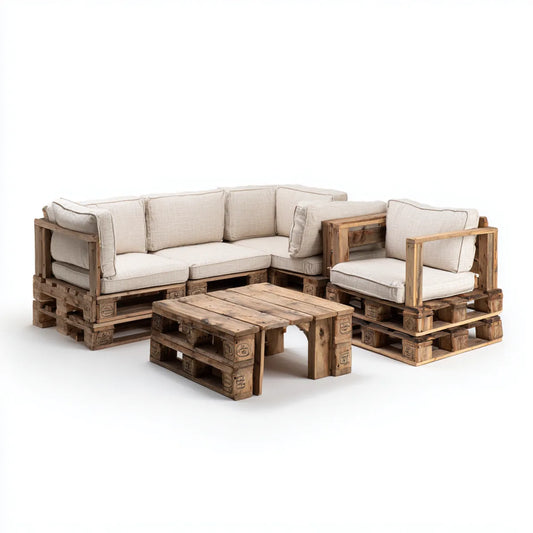 Sofa ogrodowa, 4 elementy beżowe i brązowe meble ogrodowe w stałej sosny z poduszkami 220 x 160 cm