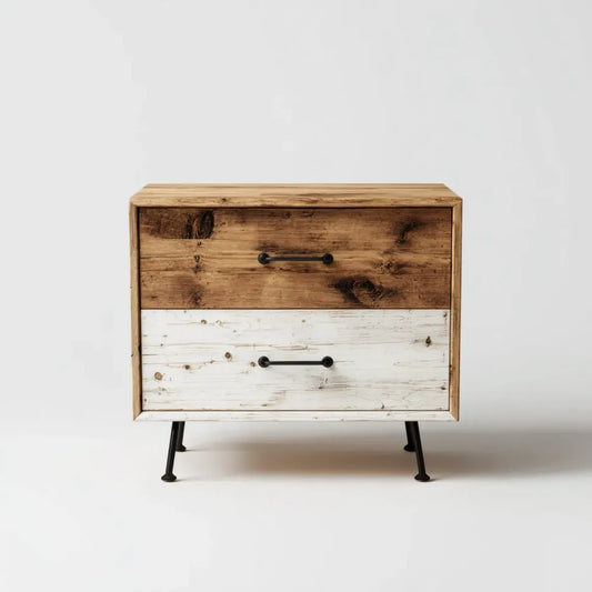 Szafka nocna, Stół z 2 szufladami Brązowy biały 80 x 40 x 70 cm Pine drewno lite prostokątne