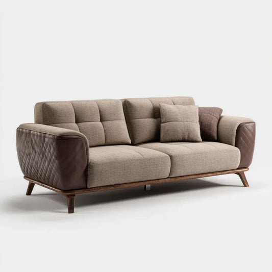 Sofa, 3-osobowa w sofie z poliestru i poliuretanu, brązowy, 220 x 95 x 85 cm