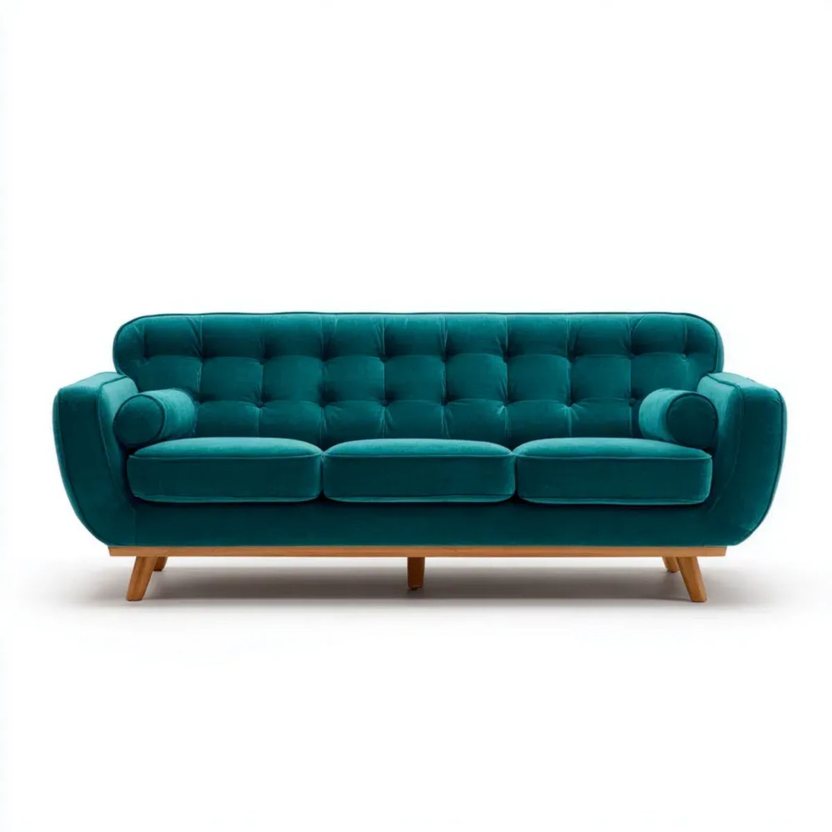 Sofa, 3-osobowa sofa w ropoperopie lodowej velvet z drewnianymi nóżkami, 220 x 90 x 90 cm