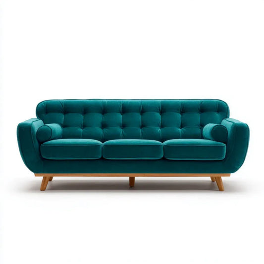 Sofa, 3-osobowa sofa w ropoperopie lodowej velvet z drewnianymi nóżkami, 220 x 90 x 90 cm