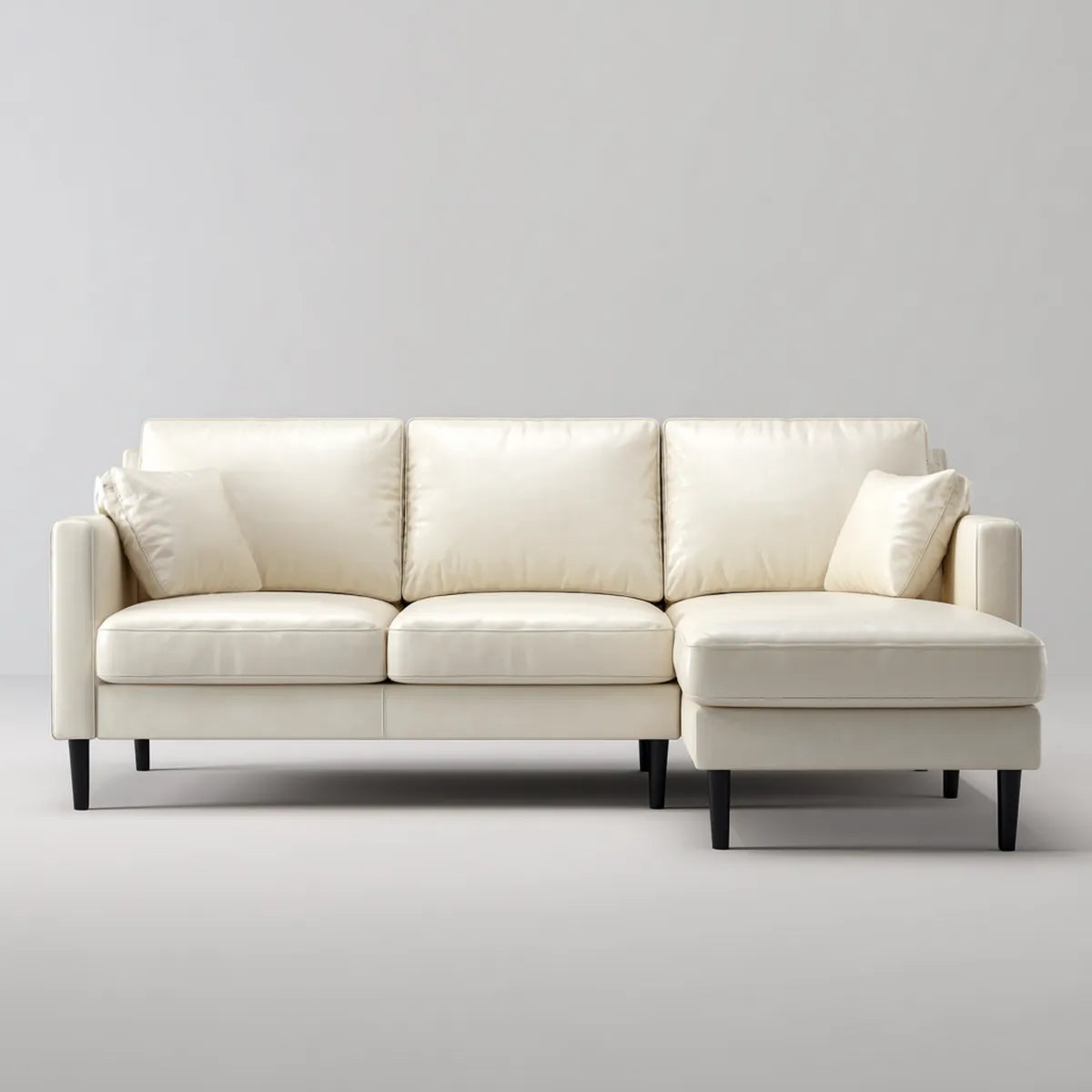 Sofa, Kanapa narożna z kremem z prawej strony 250 x 160 x 85 cm PU sztuczna skóra kształt litery L