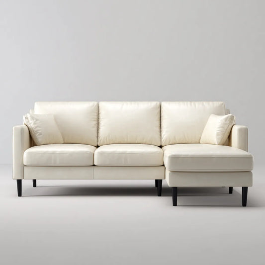 Sofa, Kanapa narożna z kremem z prawej strony 250 x 160 x 85 cm PU sztuczna skóra kształt litery L