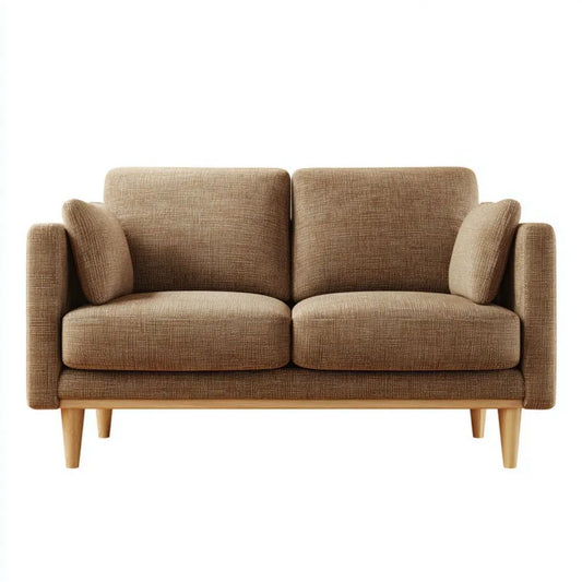 Sofa, 2-osobowa w beżowej i brązowej, z drewnianymi nóżkami, 150 x 82 x 85 cm