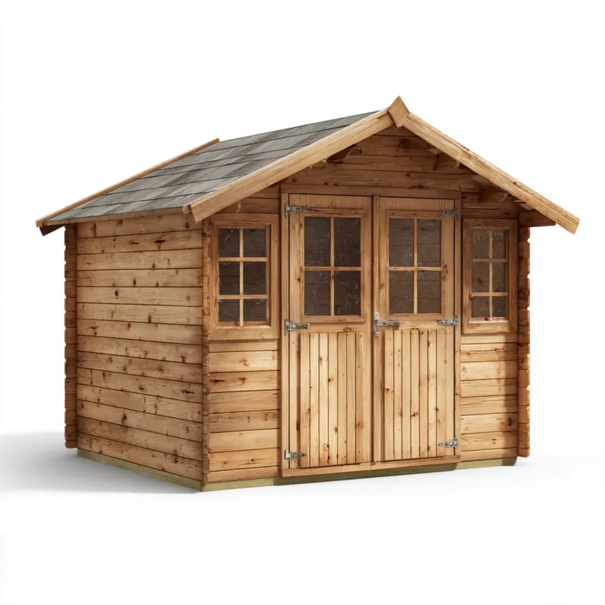 Domek ogrodowy w naturalnych jodłach 300 x 300 x 250 cm prostokątny z podwójnym dachem płatkowym