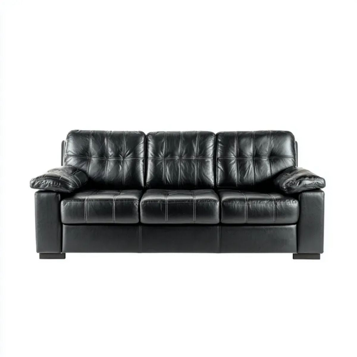 Sofa, Czarna 3-osobowa sofa ze skóry syntetycznej surówki 200 x 90 x 90 cm
