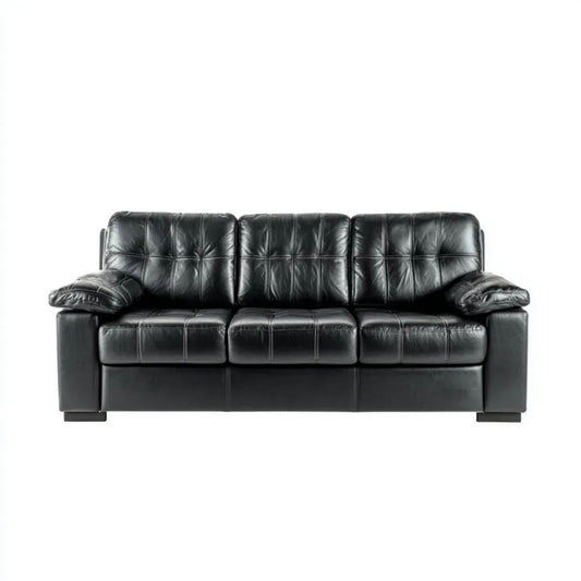 Sofa, Czarna 3-osobowa sofa ze skóry syntetycznej surówki 200 x 90 x 90 cm