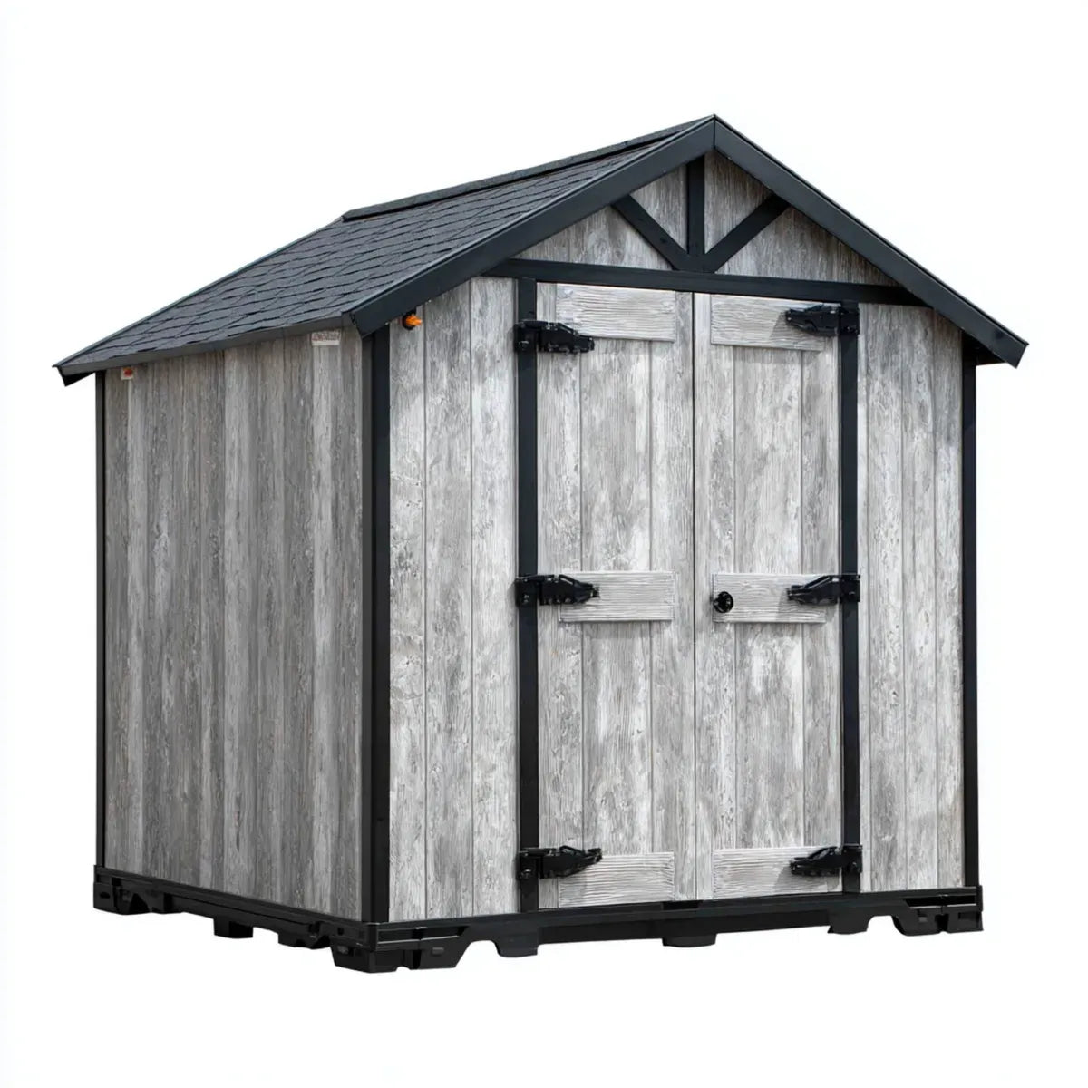 Domek ogrodowy, Ogrodowa skrzynia z białym drewnem żywicznym 229 x 223,5 x 242 cm z dachem dwufalowym