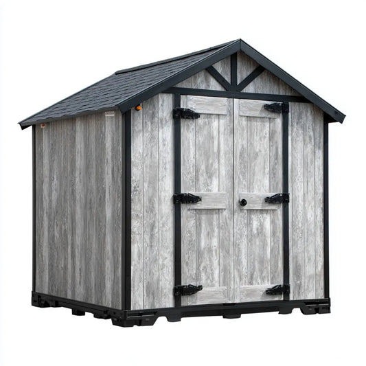Domek ogrodowy, Ogrodowa skrzynia z białym drewnem żywicznym 229 x 223,5 x 242 cm z dachem dwufalowym