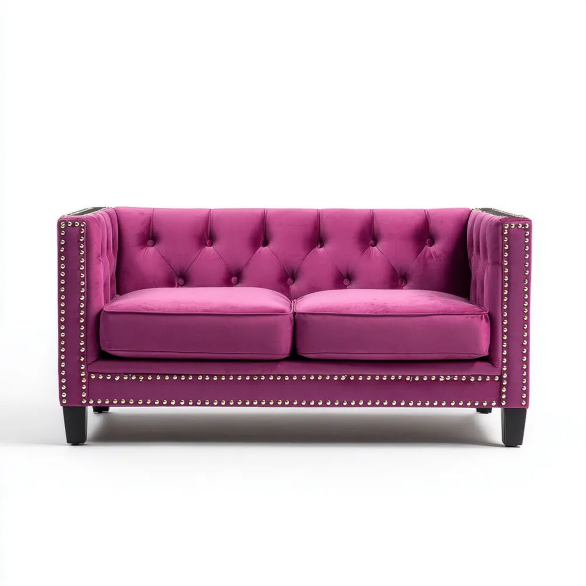 Sofa, 2 Sofa fotelikowa Fuchsia Belivelvet z drewnianymi nóżkami, 160 x 80 x 85 cm