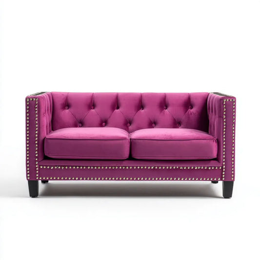 Sofa, 2 Sofa fotelikowa Fuchsia Belivelvet z drewnianymi nóżkami, 160 x 80 x 85 cm