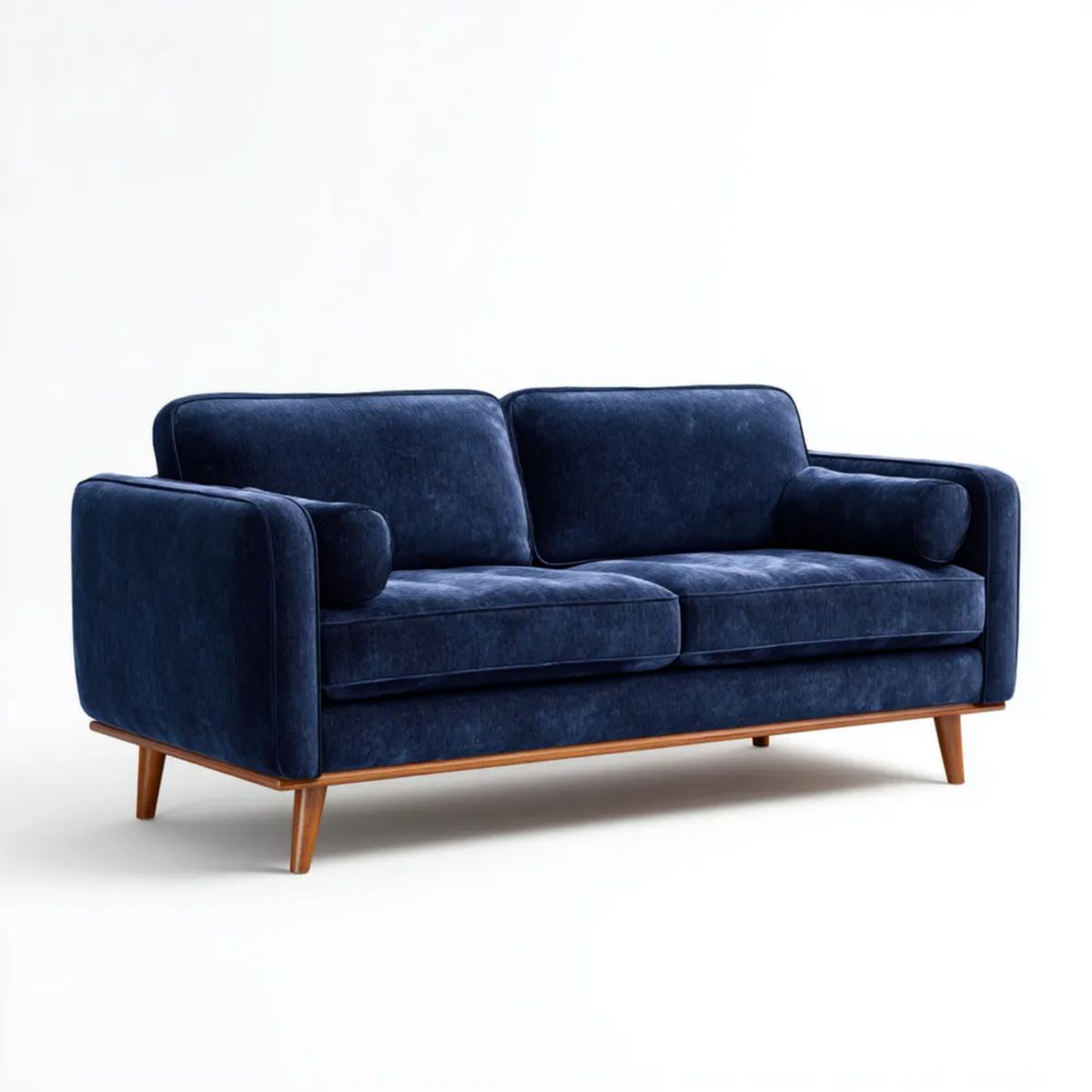 Sofa, 2-osobowa sofa granatowa niebieski poliester betonvelt z drewnianymi nóżkami 180 x 88 x 84 cm