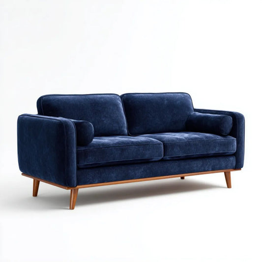 Sofa, 2-osobowa sofa granatowa niebieski poliester betonvelt z drewnianymi nóżkami 180 x 88 x 84 cm