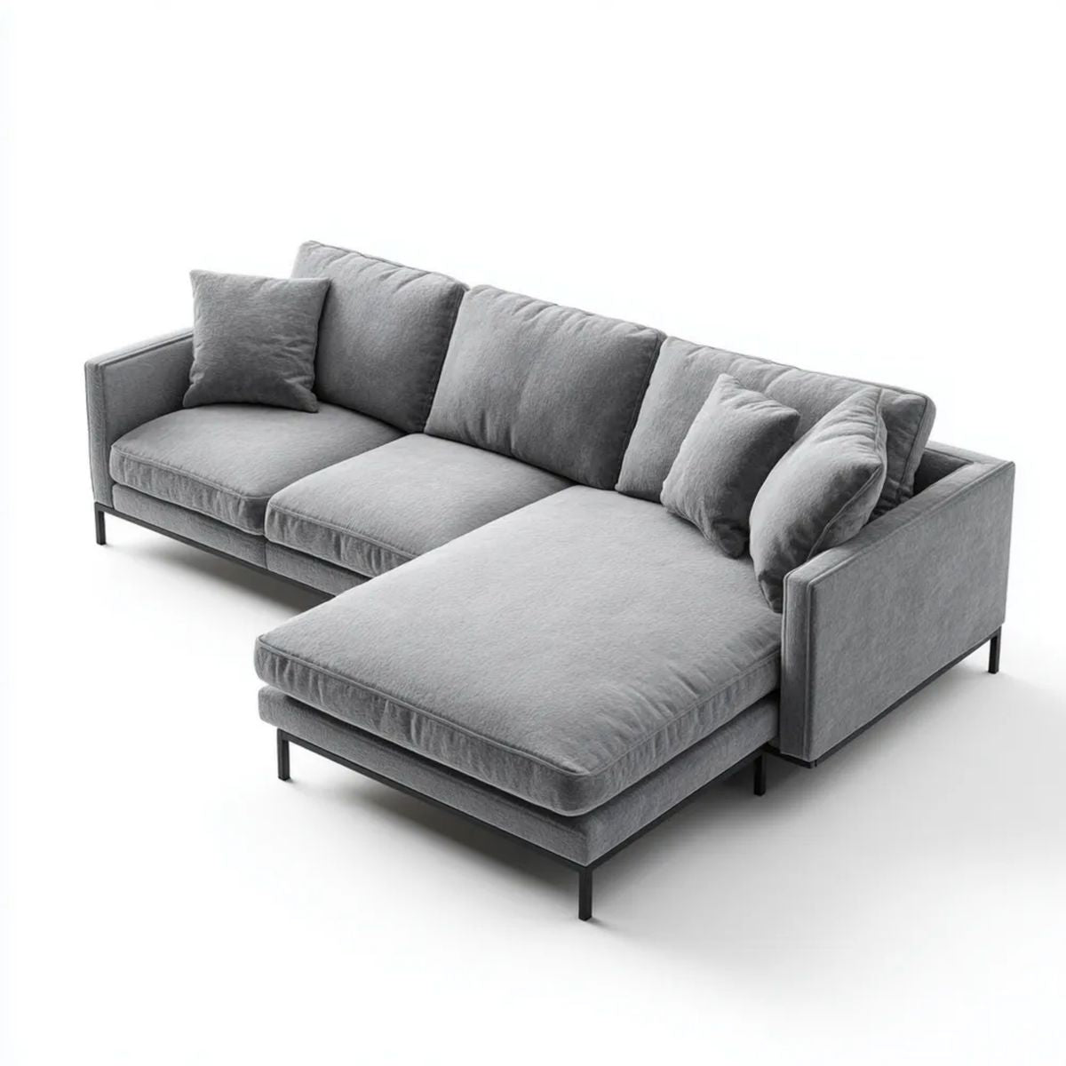 Sofa z szezlongiem w kolorze szarym, 290 x 170 x 85 cm