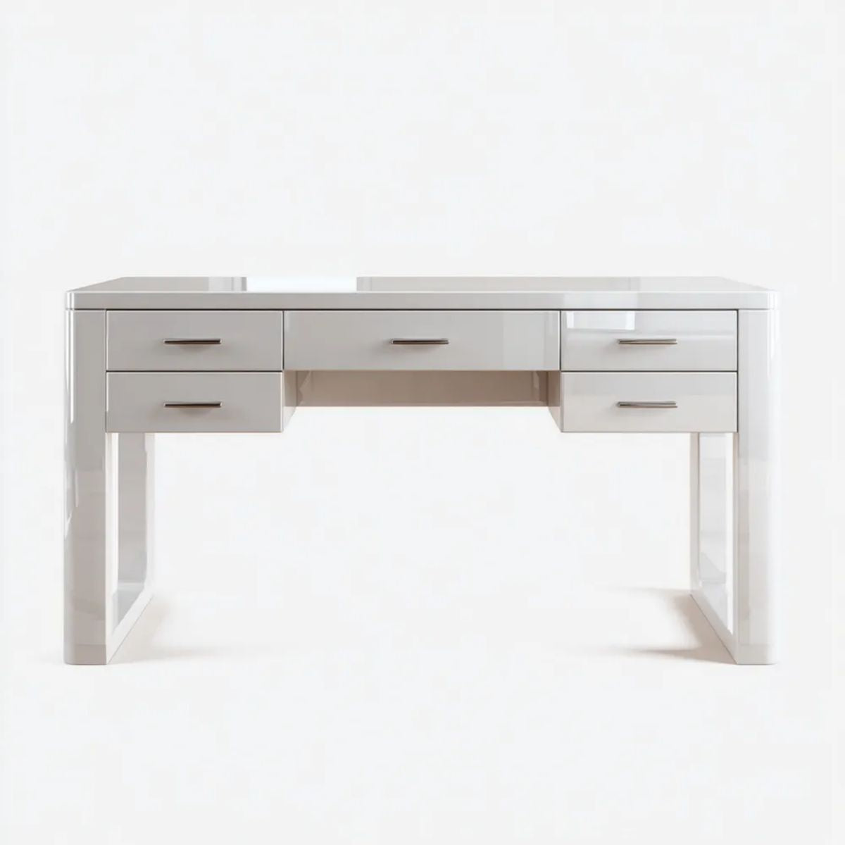 Biurko, Białe prostokątne biurko w MDF lakierowane z 5 szufladami, 140 x 60 x 75 cm