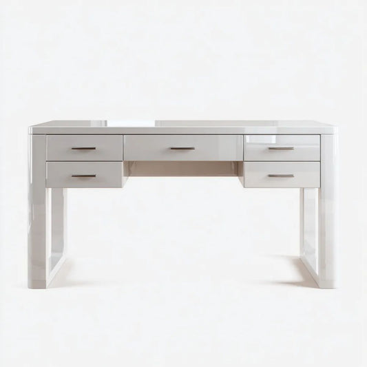 Biurko, Białe prostokątne biurko w MDF lakierowane z 5 szufladami, 140 x 60 x 75 cm