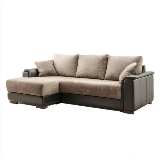 Sofa, 3-osobowa w lewym rogu sofa w poliestrze i czarny i PU 260 x 160 x 88 cm