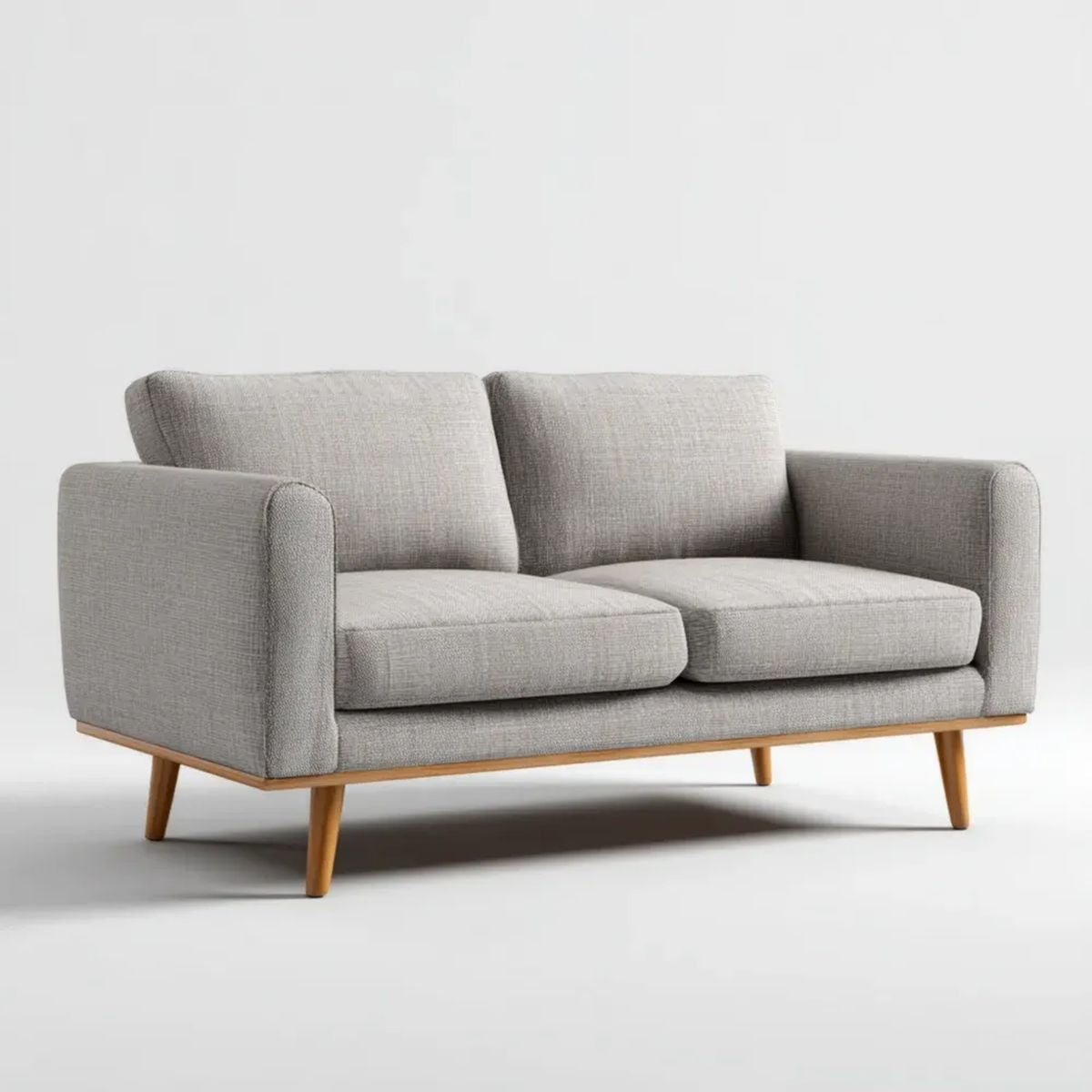 Sofa, 2-osobowa sofa w kolorze jasnoszarym poliester z drewnianymi nóżkami, 160 x 85 x 85 cm