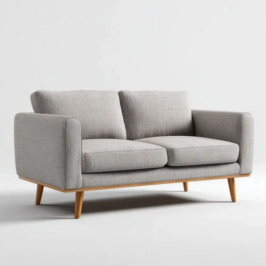 Sofa, 2-osobowa sofa w kolorze jasnoszarym poliester z drewnianymi nóżkami, 160 x 85 x 85 cm